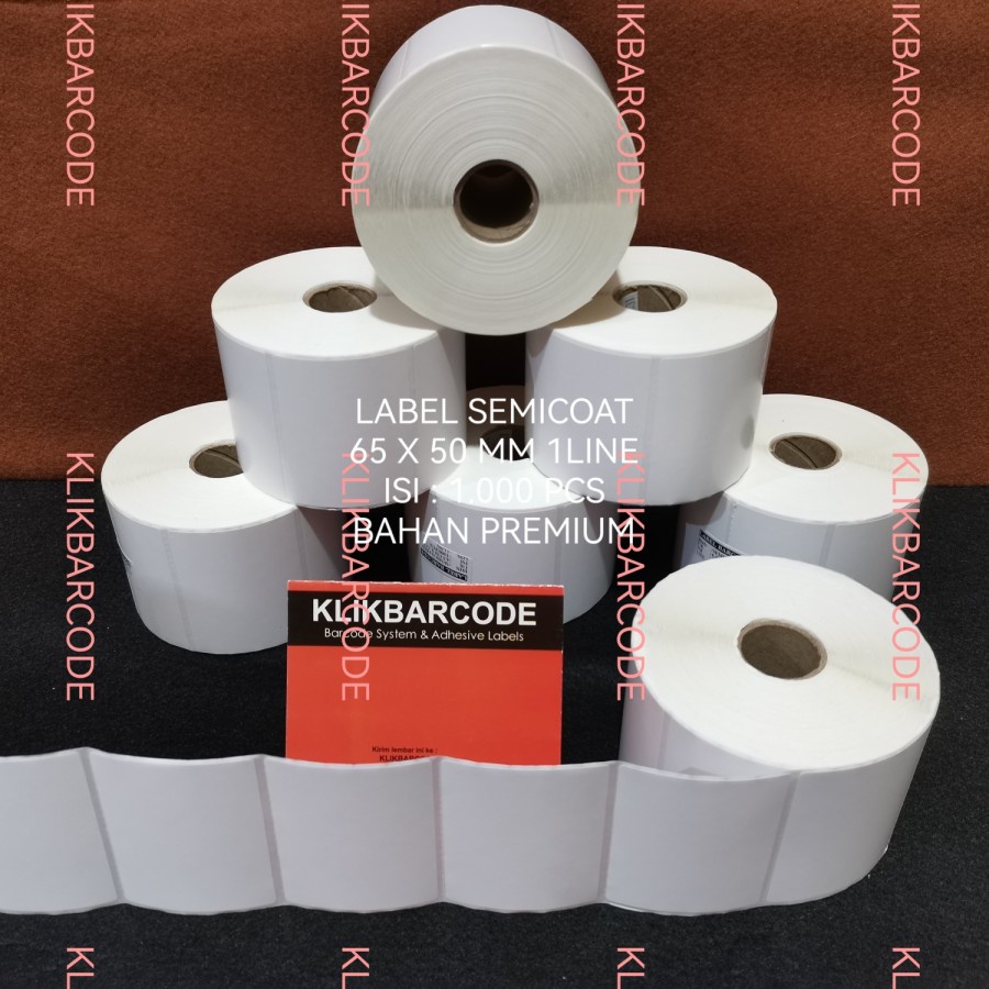 

label barcode stiker 65 x 50 mm,1 baris, isi 1000, semicoated