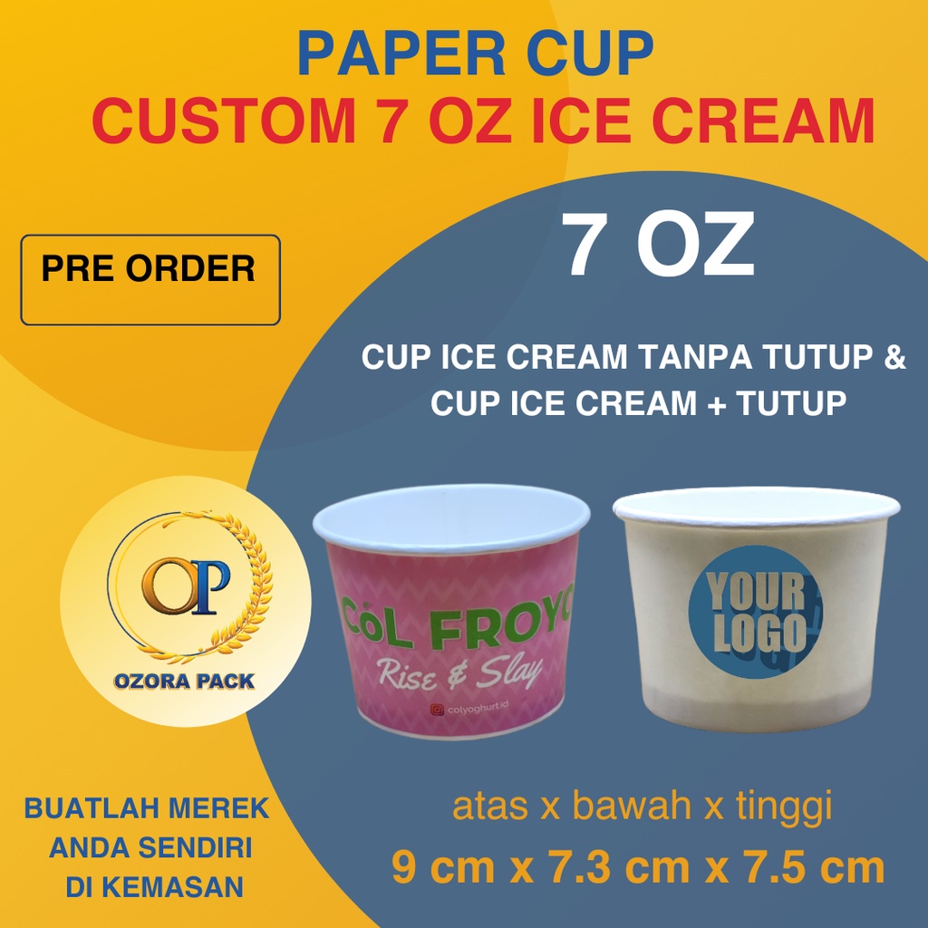 Jual Custom Printing Cup Ice Cream 7 OZ/ Custom Sablon Cup Ice Cream 7
