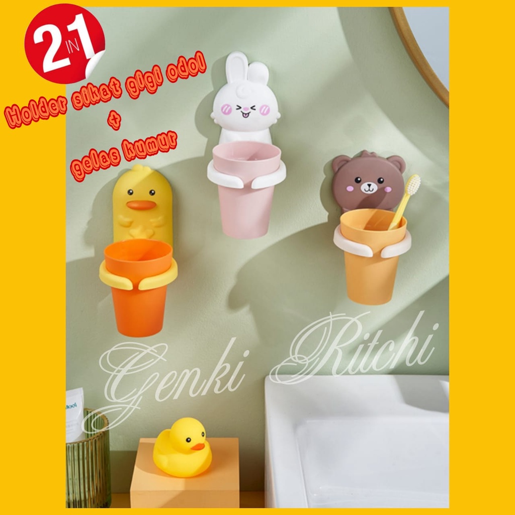 2in1 toothbrush holder cup / Tempat sikat gigi odol dan gelas kumur