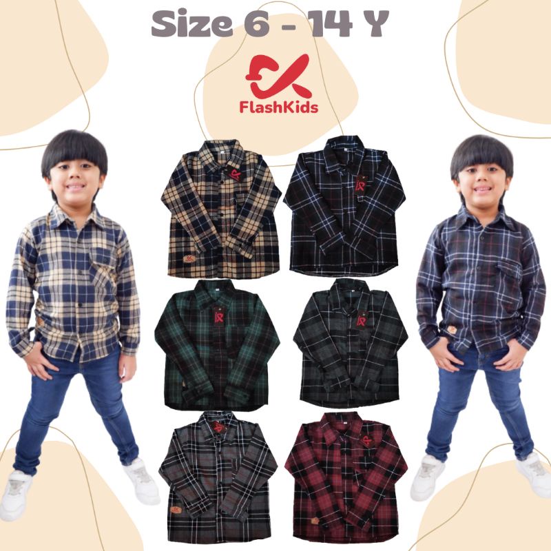 Flashkids Kemeja Anak Flanel Laki  Panjang 6-14 Thn