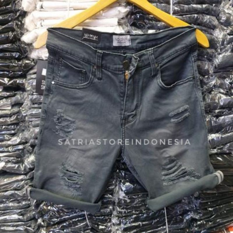 Celana pendek sobek, ripped jeans pria Stretch, celana sobek pria