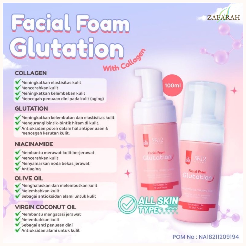 Sabun Wajah Glowing Cleansing Foam / Facial Foam SR12 Glutation With Collagen / Sabun Muka Collagen Pemutih Pencerah Wajah Semua Jenis Kulit 100ml