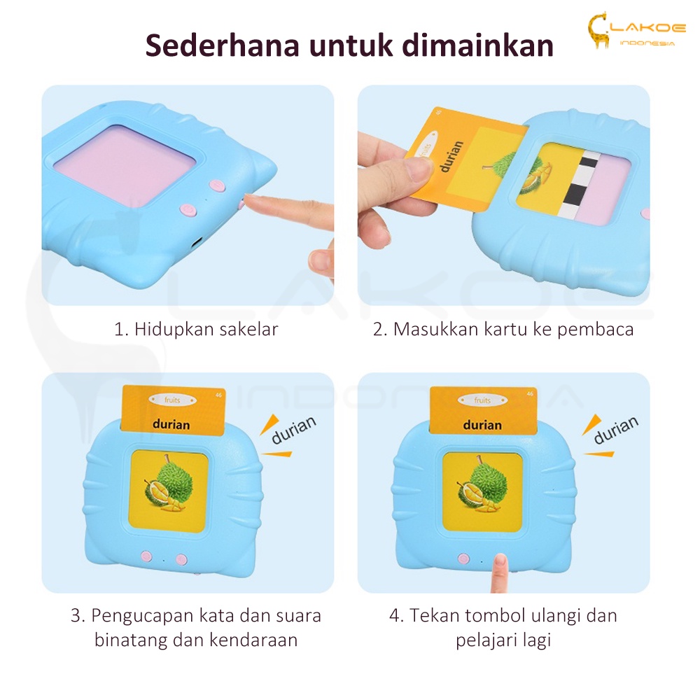 Flash Card Early Education Bilingual Device Mainan Flash card bersuara Alat Bantu Pengenalan kosakata Bahasa Inggris