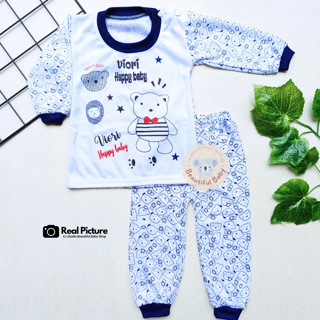 Setelan Baju Bayi Panjang Laki-laki Motif Viori Bear / Piyama Bayi Laki-laki / Baju Tidur Bayi / Kaos Oblong Bayi &amp; Anak Kancing Pundak / Baby.ou