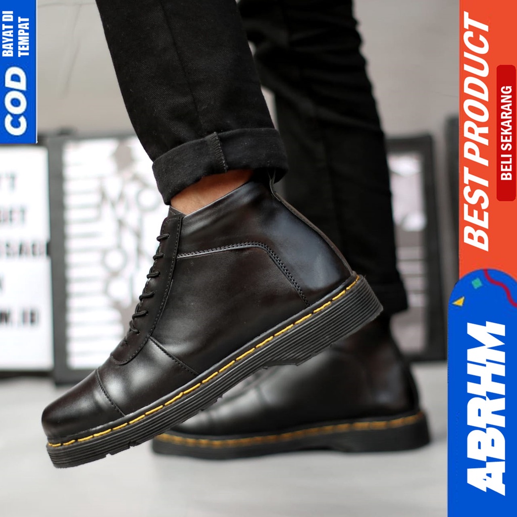 Sepatu Pantofel Formal Docmart Boots Pria Kerja Kantor Hitam Abrhm BRATA