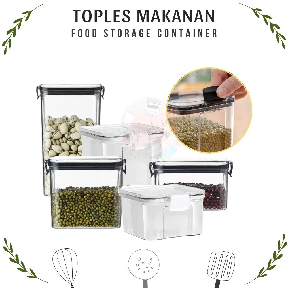 Toples Wadah Tempat Penyimpanan Makanan Premium Kedap Udara Kotak Aesthetic Plastik Untuk Pasta Coklat Snack Beras Biji Sereal Kue Kering Food Storage Jar Container 460/700 ML