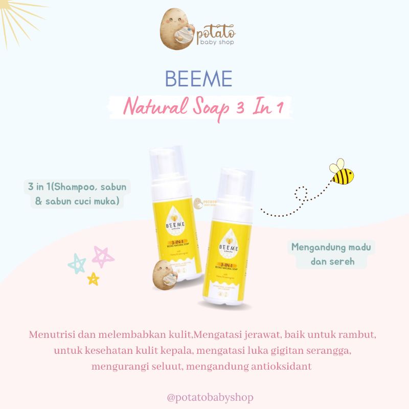 Beeme Natural Soap 3 IN 1 With Honey and Lemongrass - Sabun Bayi Beeme