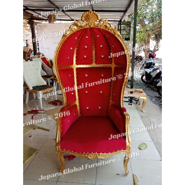 Kursi sofa Balon ukir Kerang Red Gold velvet ( kursi sofa tamu, kursi sofa single,sofa ukir )