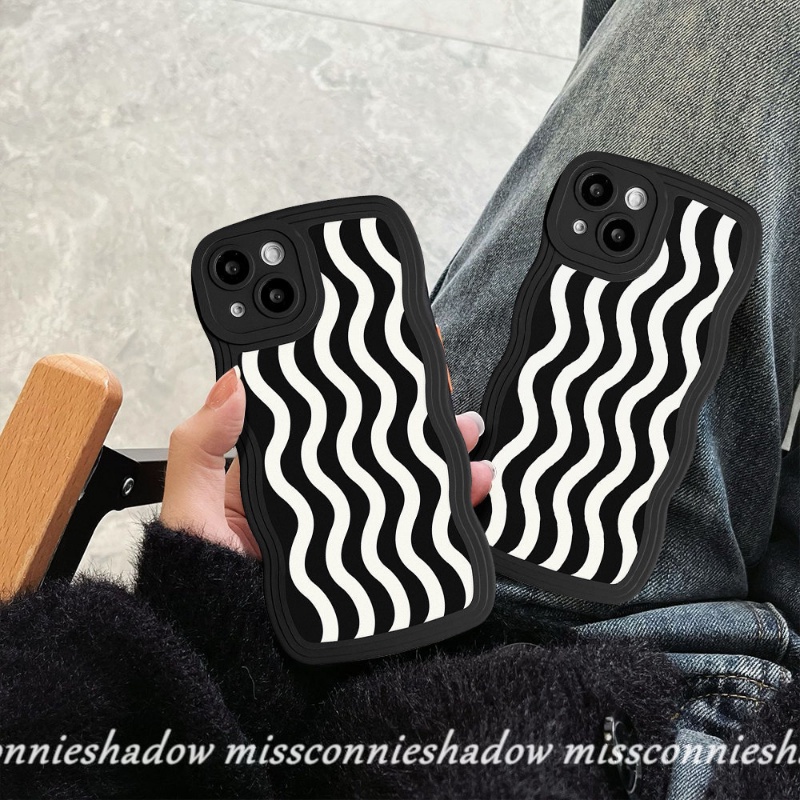 Redmi 9T 9A 10A 9 10 10C 9C NFC A1+A1 Mi 11T Pro Note 11 10 9 8 10Pro 11Pro+9Pro Note 10s 9s 11s PO CO M3 X3 NFC Pro Fashion Hitam Putih Motif Gelombang Air Lembut Case Wavy Edge