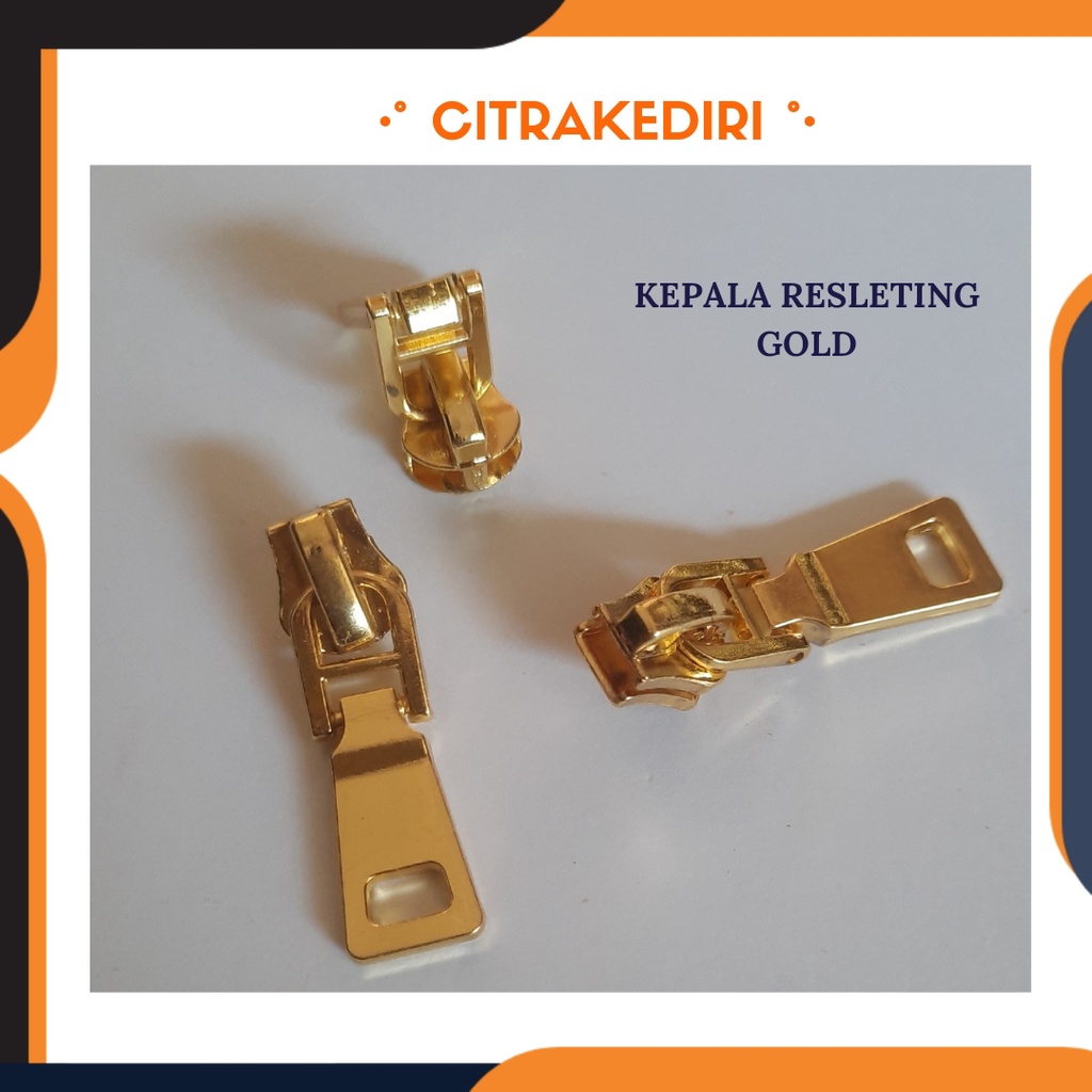 Kepala Resleting Gold/Emas gigi BESI/ VISLON lubang trapesium Premium Uk 5