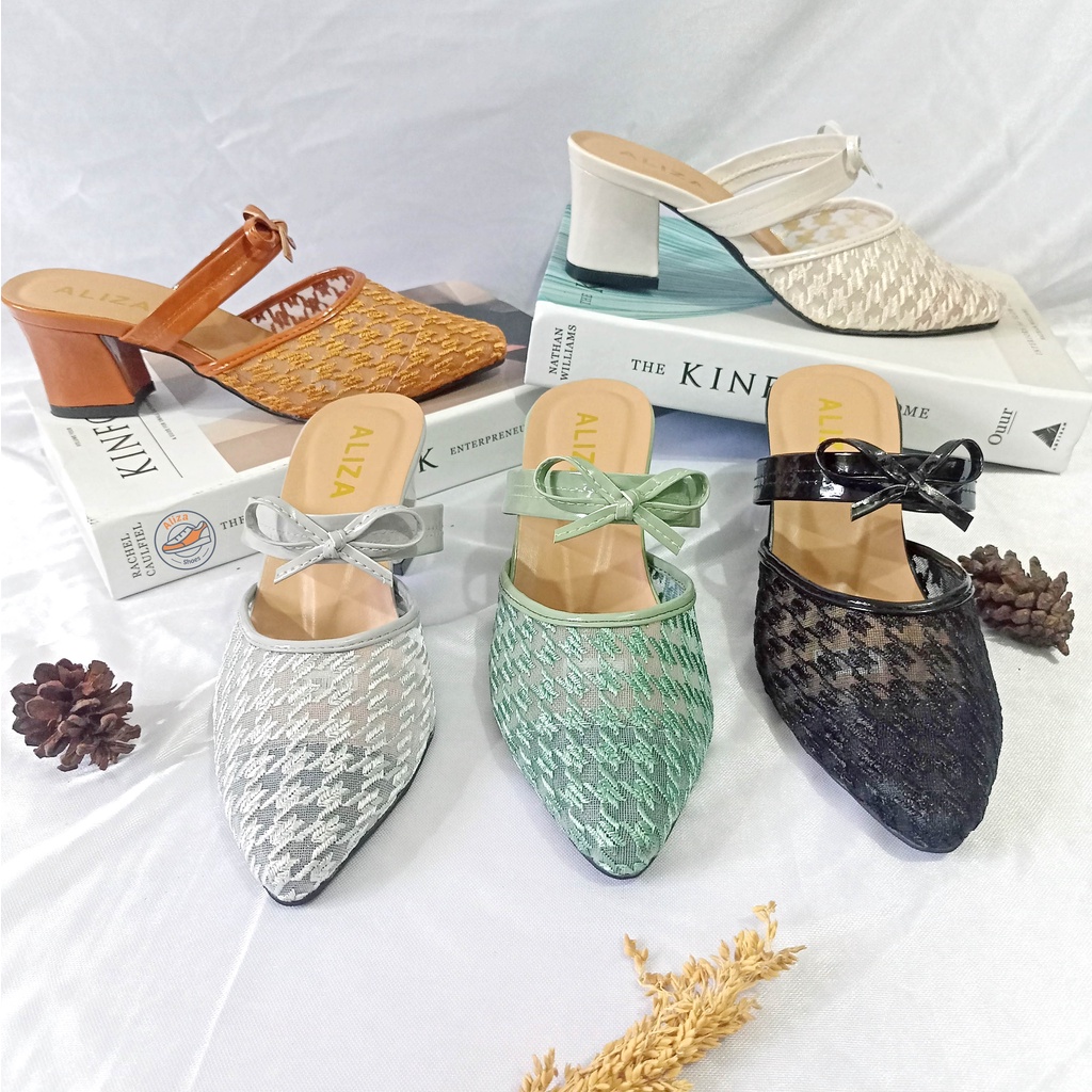 SANDAL WANITA 5CM  HEELS CHUNKY MOTIF BRUKAT TERBARU