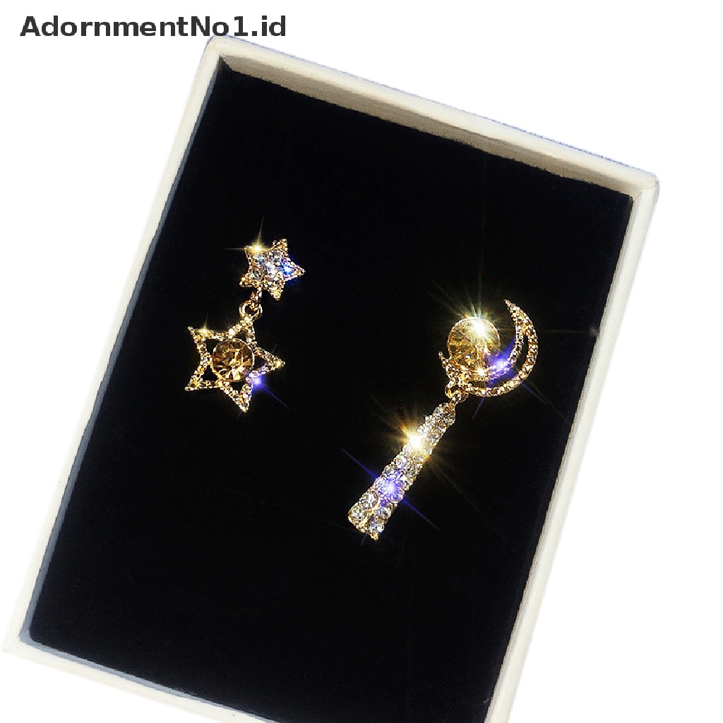 [AdornmentNo1] Fashion Kristal Asimetris Bintang Bulan Drop Menjuntai Anting Pernyataan Perhiasan Hadiah [ID]