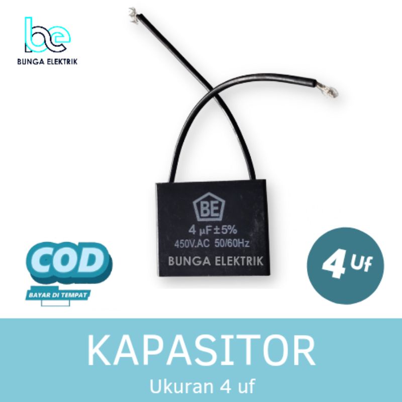 KAPASITOR KOTAK KIPAS ANGIN CAPASITOR 1,5 uf | 2 uf | 3 uf | 4 uf | 5 uf | 6 uf MIKRO 450V KABEL HITAM - BUNGA ELEKTRIK