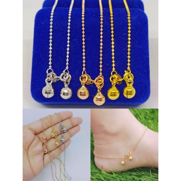 gelang kaki rantai bijilada polos+2bel/perak asli silver 925 lapis emas/perhiasan fashion wanita terbaru