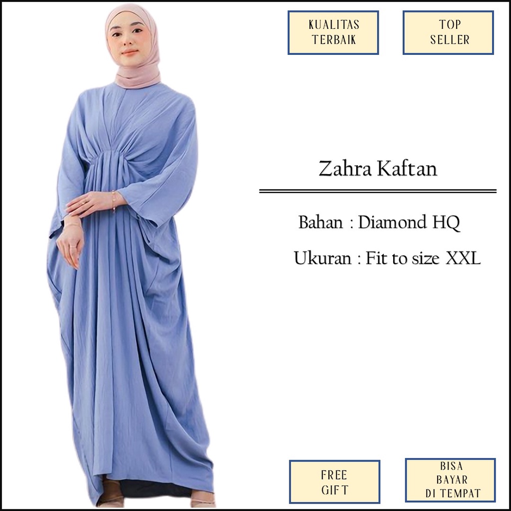 Kaftan Wanita Muslim Pesta Mewah Polos Resleting Depan Bahan Rayon Crinkle Size XXL Jumbo M1424