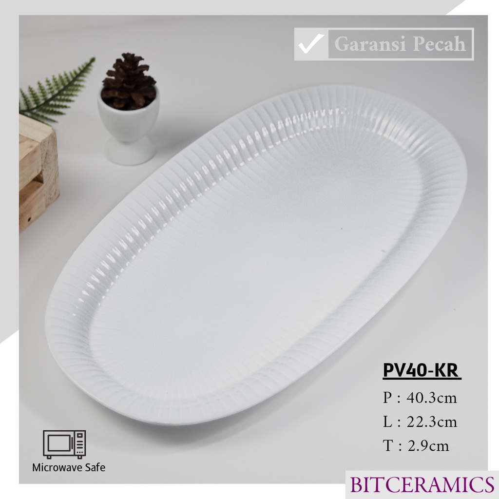 PIRING SAJI KERAMIK 40.3CM (1PCS) PUTIH BY INDO KERAMIK / PIRING OVAL / OVAL PLATE / PIRING MURAH