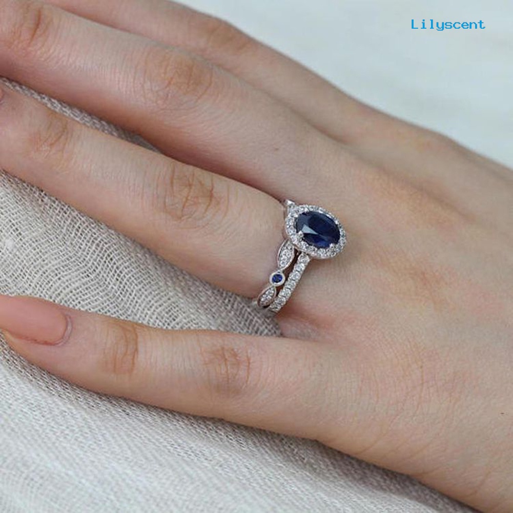 [LS] Wanita Safir Imitasi Berlapis Perak Jari Cincin Pengantin Pernikahan Perhiasan Dekorasi Hadiah