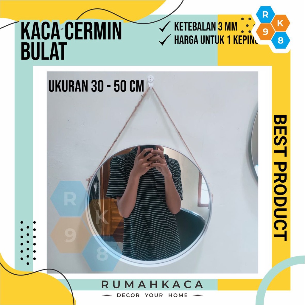 Kaca Cermin Bulat Aesthetic/ Cermin gantung/ Cermin Bulat Framelles/ Cermin Kamar/ Cermin Besar