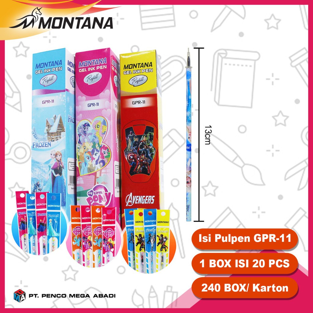 [HUSNA COLLECTION]  SATU PAK (20 PCS) REFILL GEL PEN ISI ULANG PULPEN GEL KARAKTER