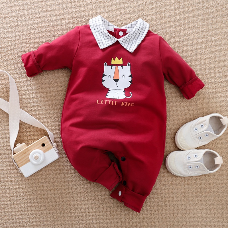 Jumper Bayi Free Celemek Import / Newborn Baby Polo Jumper Red Bib Impor Quality / Pakaian Romper Setelan Bayi Merah Lengan Panjang Lucu