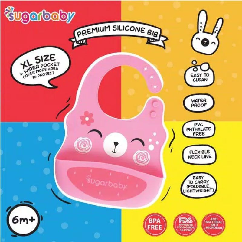 Sugar Baby Premium Silicone Bib XL Size Wider Pocket / Celemek Makan Silicone