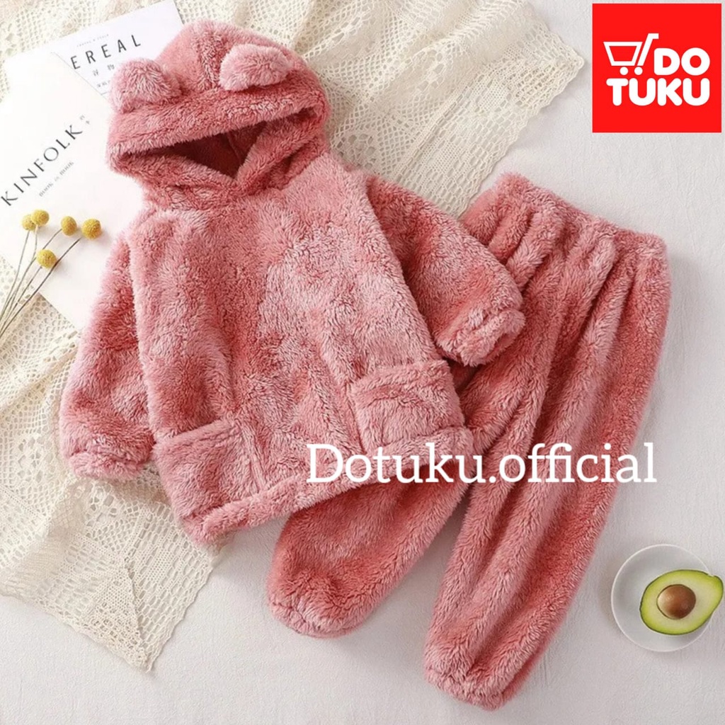 Jaket Hoodie Anak Laki Perempuan Usia 3-6 Tahun 1 Set Atasan dan Celana