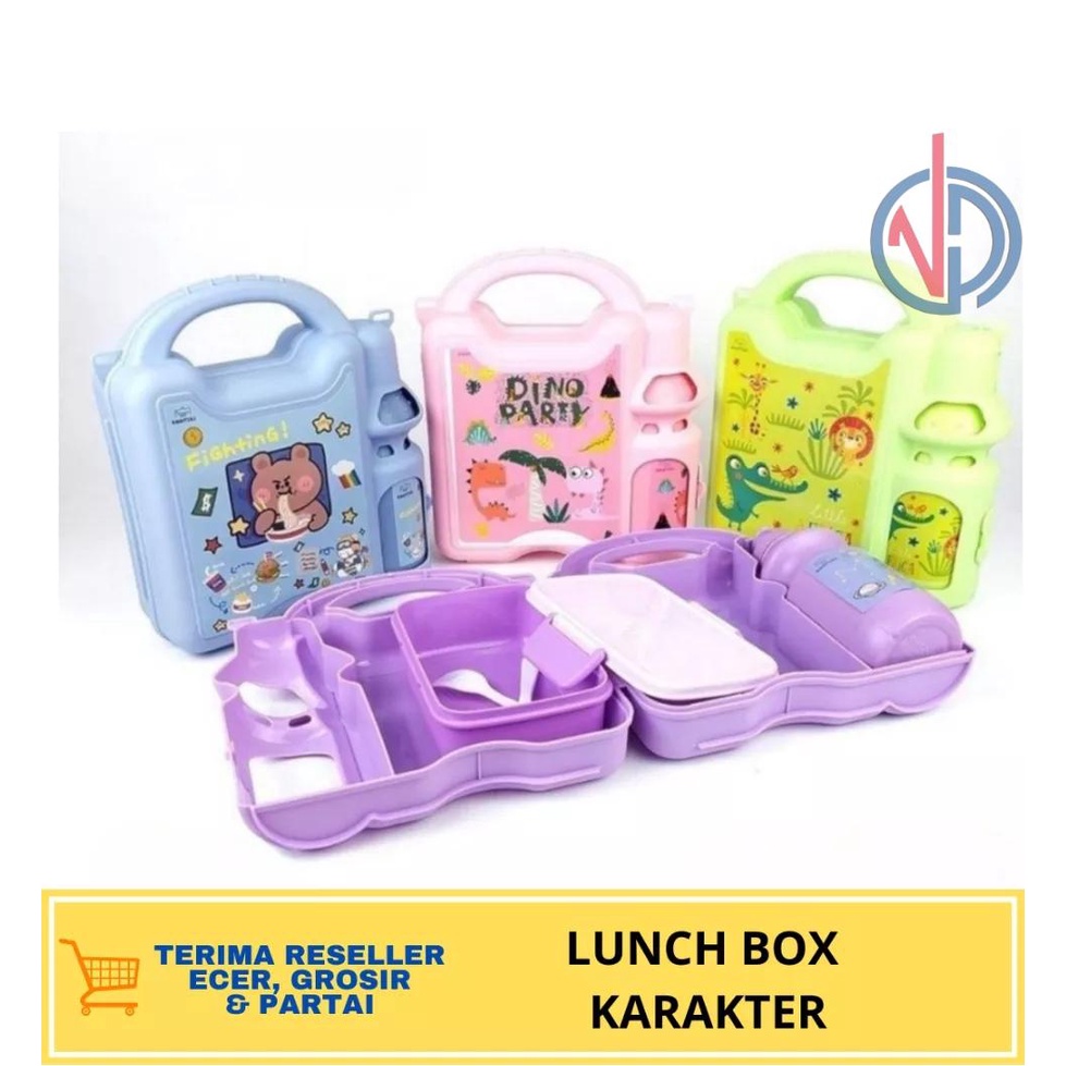 LUNCH BOX KARAKTER TEMPAT BEKAL MAKAN DAN BOTOL MINUM LUNCH BOX UNICA DINO FREE PACKING BUBBLE VD