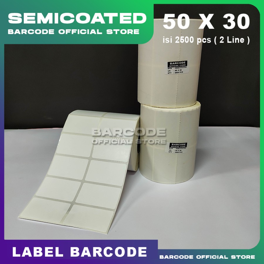 

Label Barcode Stiker 50 X 30 ( 2 LINE ) Kertas Sticker Semicoated 50X30 MM 50 Roll