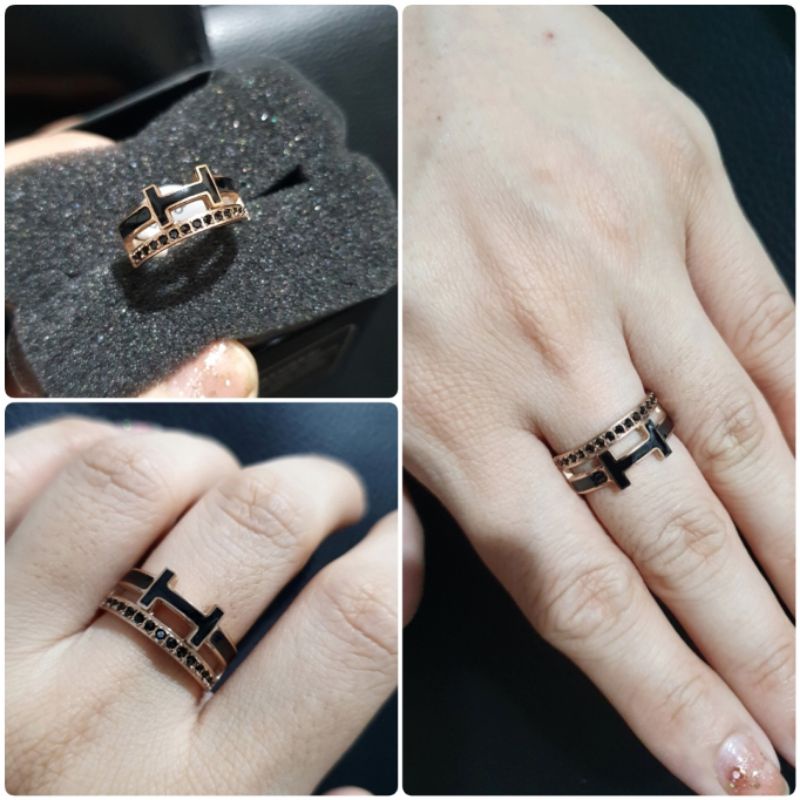 Cincin Titanium asli motif H Premium Quality Anti karat Ring Stainless Steel bahan tebal Rg0240