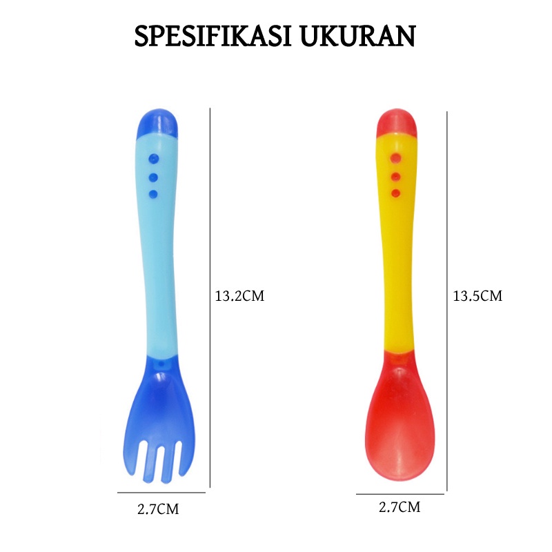 [EIKE] SENDOK DAN GARPU SILIKON BAYI SENSOR SUHU PANAS / SENDOK MAKAN BAYI FOOD GRADE / PERALATAN MAKAN BAYI