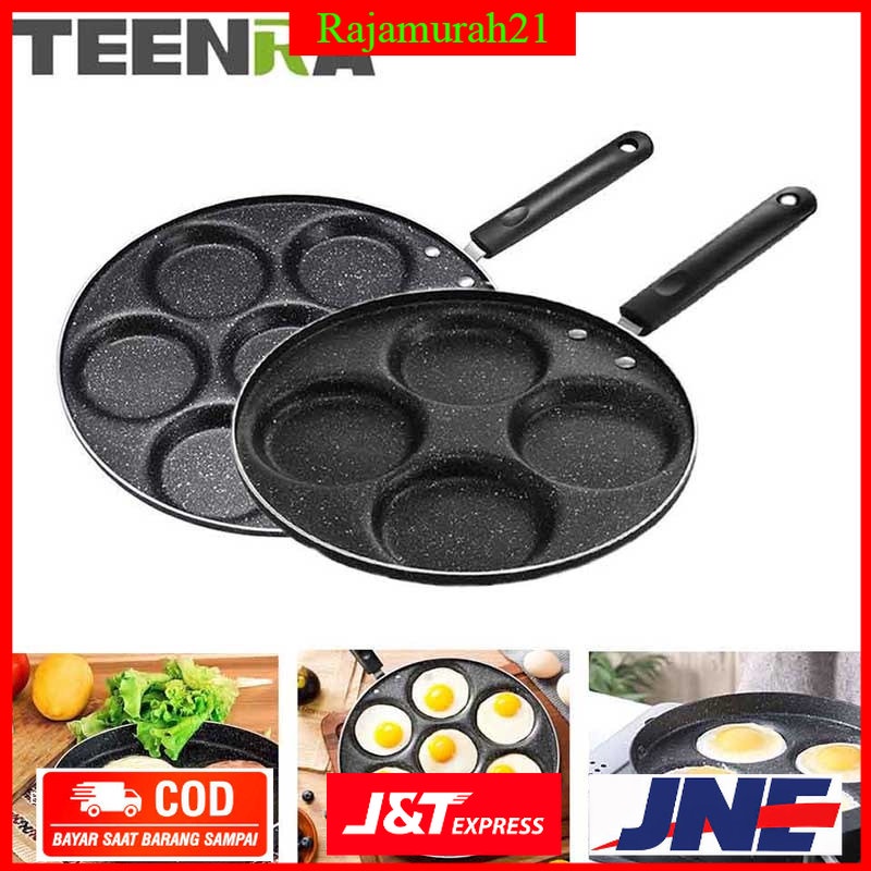 TEENRA Teflon Panci Telur Omelet Egg Fyring Pan Non-stick 4 Holes - Black - 7RHXIHBK