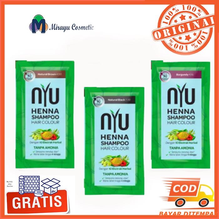 NYU Henna Hena Shampoo Shampo Hair Colour Cat Pewarna Rambut Natural Brown Burgundy Hitam Sachet