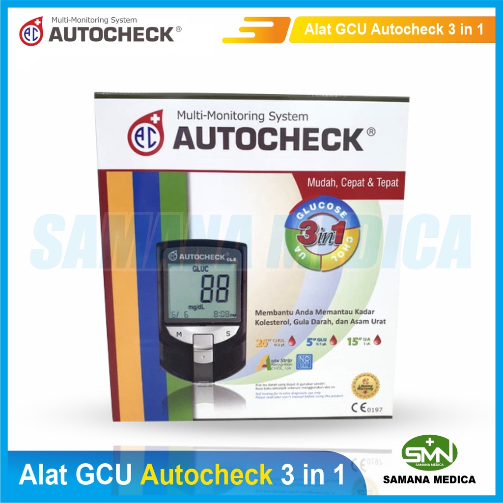 Alat GCU Autocheck 3 in 1 Alat Tes Gula Darah - Kolesterol - Asam Urat Mudah, Cepat &amp; Tepat