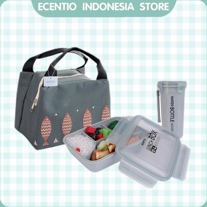 Ecentio Lunch Box Set 4 Grid Anti Tumpah Dan Tas/Kotak Bekal Makan Storalena