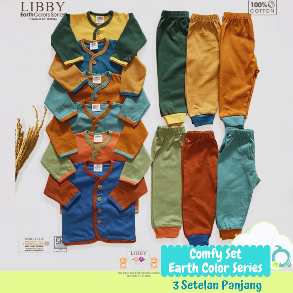 LIBBY Stelan Panjang Comfy Set Earth Combination Size 0-3|3-6|6-12 Bulan (1 stel/pack)