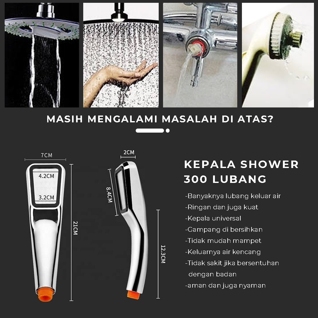 Kepala Shower Kamar Mandi 300 Lubang Pancuran Air Tekanan Tinggi Head Sower Keramas Cuci Rambut Di Salon Kencang Hemat Air | GROSIRXPRESS