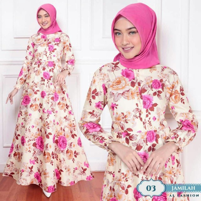 YA 483 - Maxy Dress Motif Homey Dress Gamis Wanita Muslim Katun Apel