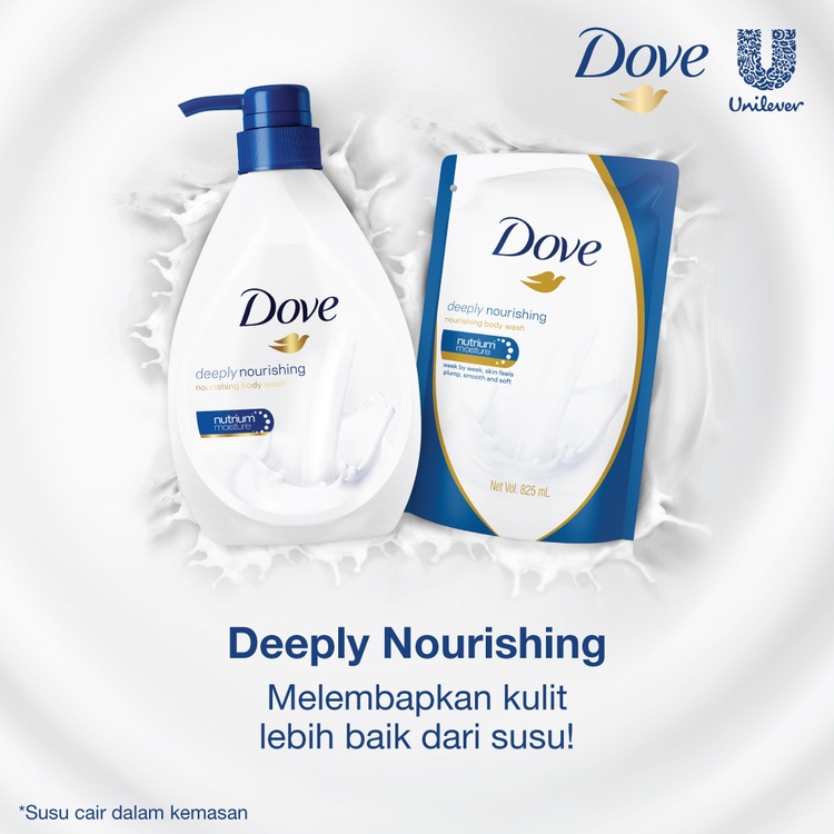 DOVE BODY WASH DEEPLY NOURISHING [ 825 ML ] SABUN MANDI CAIR ISI ULANG REFILL NUTRIUM MOISTURE KULIT LEMBUT SKIN FEELS PLUMP SMOOTH AND SOFT