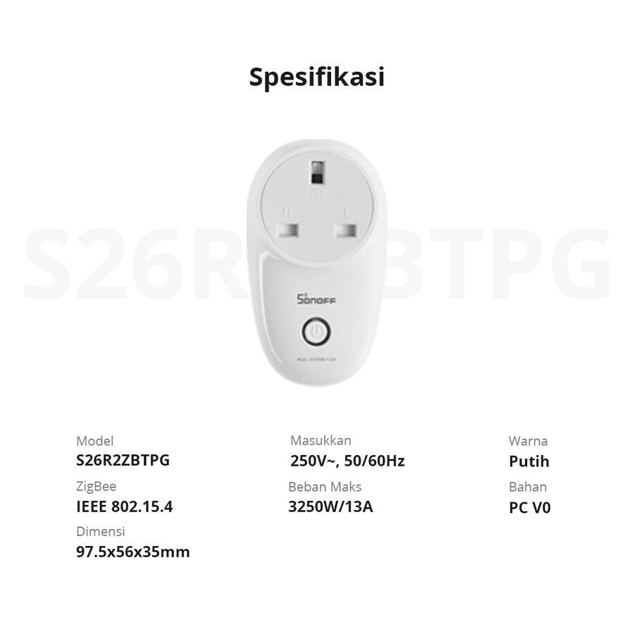 Sonoff Smart Plug S26R2ZBTPF Colokan Wireless Smart Home Steker Zigbee