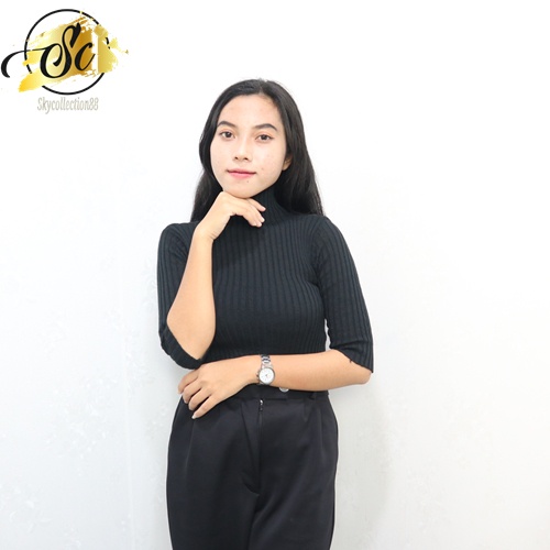 [✅COD ] TurtleNeck  rajut Lengan 3/4 Atasan Baju Rajut Wanita Jalur Besar