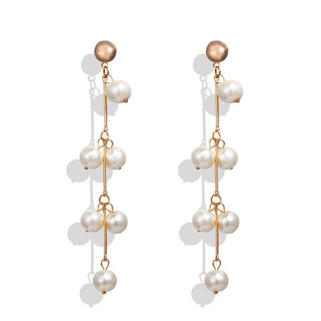 Anting Mutiara Menjuntai Panjang Wanita Korea 6 Butir Elegan Pesta