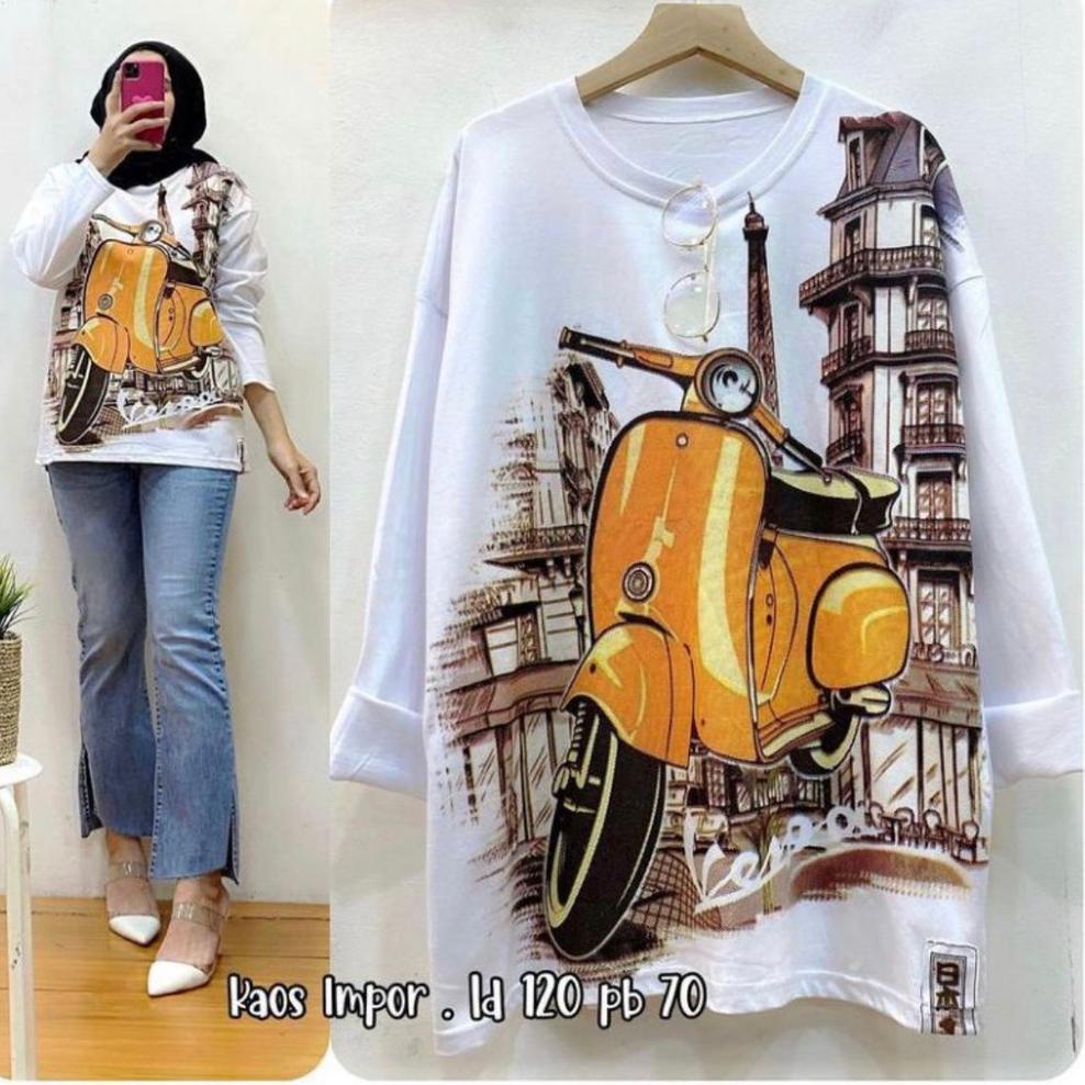 チ ( COD ) VESPA BLOUSE TOP LENGAN PANJANG IMPORT MOTIF VESPA / Baju Atasan Wanita Blouse Gambar Vesp