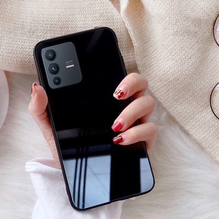 Casing VIVO V23 5G Glass Case Pelindung TPU Silicone Premium Mewah - Hitam