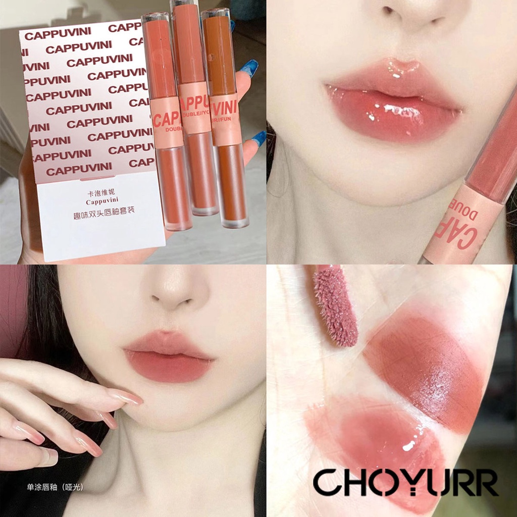 【COD】Cappuvini 2 In1 Mud Lipstik Lip Cream Lip Gloss Dua Ujung Lip Cream Matte &amp; Glossy Lipstik-CH