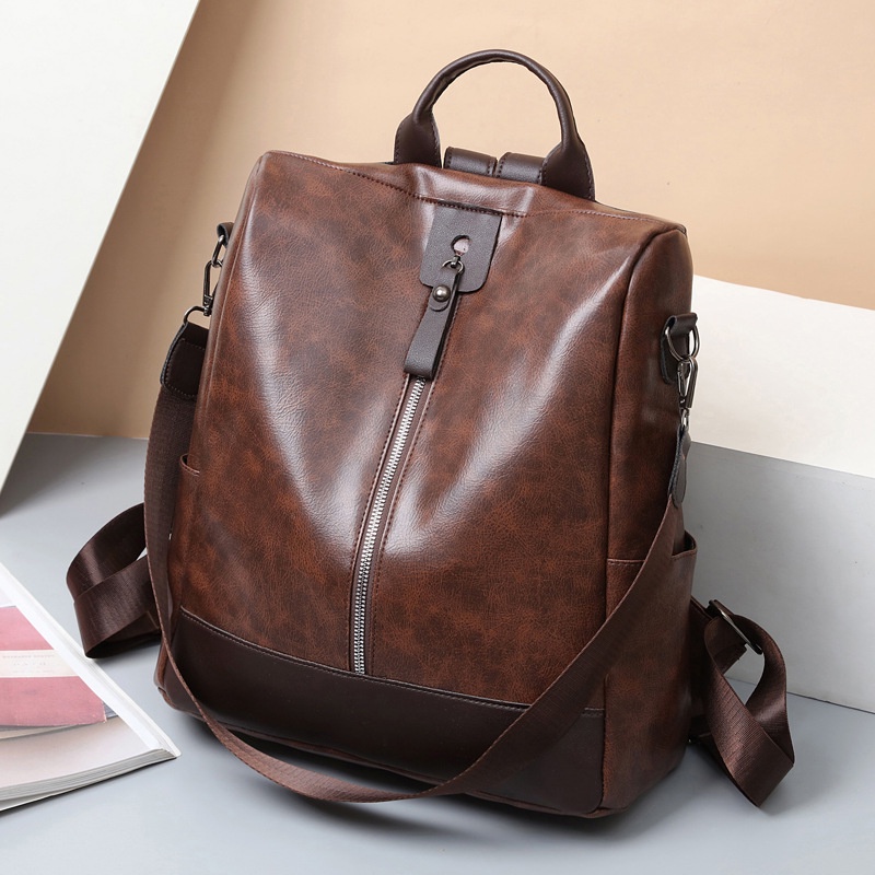 TAS RANSEL WANITA KEKINIAN KOREA KULIT IMPORT BRANDED PREMIUM COKLAT BACKPACK SEKOLAH GENDONG PUNGGUNG RENCENA TA726B7 KULIAH CEWEK REMAJA SIMPLE KERJA MURAH