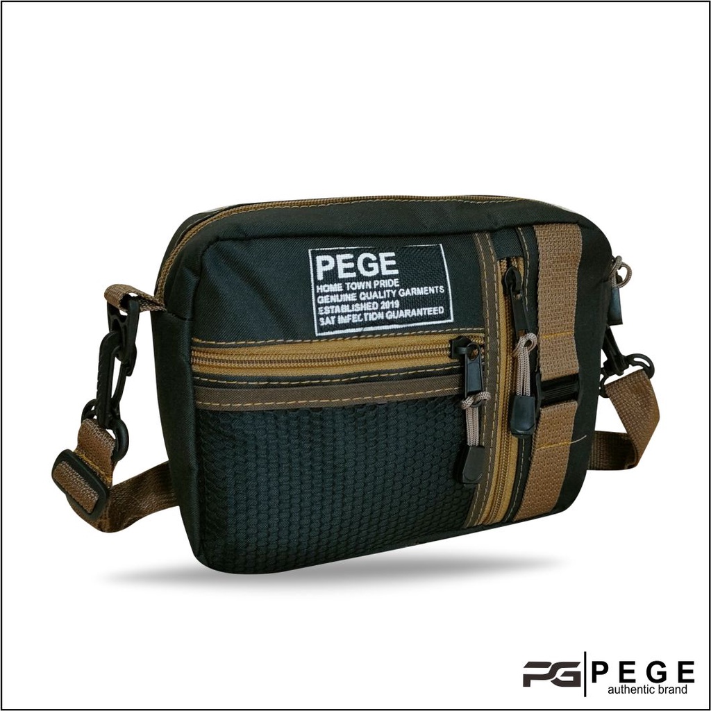 Tas Selempang Pria PEGE Dosei Model Slingbag Kombinasi Coklat - PG 8955