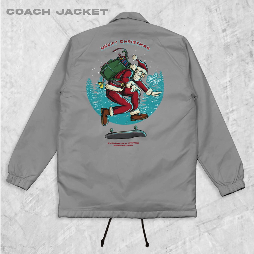 Fortglass SANTA SKATE Coach Jaket Polos Pria Jaket Parasut Unisex Coach Pria Lengan Panjang