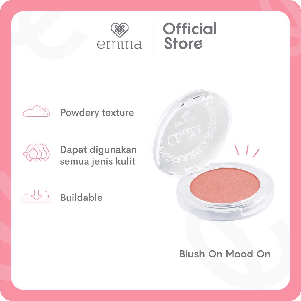 EMINA Cheek Lit Pressed Blush Indonesia / Blush On 3.5g / Perona Pipi Buildable Matte Finish Intense Color / Blushon Blusher Padat Natural Warna Pigmented / Cosmetic Kosmetik Makeup Face Make Up Series / Highlighter Stick Cream Compact Powder Bedak Wajah