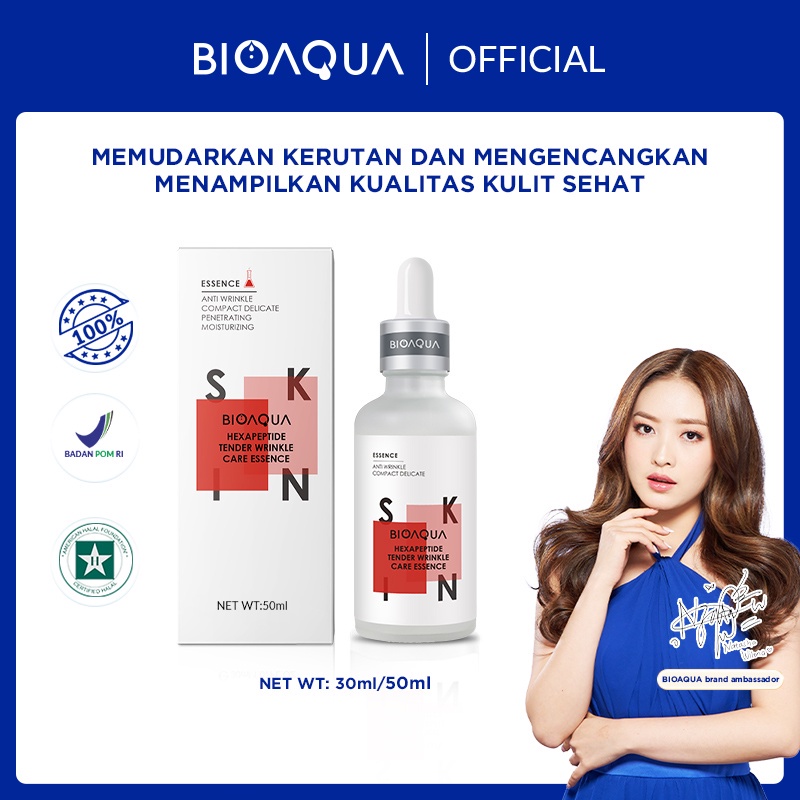 BIOAQUA Hexapeptibe Tender Wrinkle Care Essence Indonesia / Serum Wajah 30ml 50ml / Moisturizing Anti Aging Penuaan Dini Garis Haus Keriput Kencang Kendur Sehat Elastisitas / Skincare Face Care Treatment Perawatan Bio Aqua Series / Moist Acne Moisturizing
