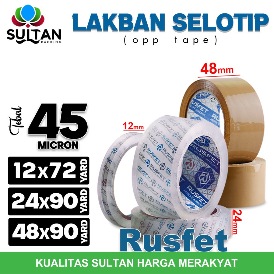 

Lakban isolasi Solatip OPP Tape RUSFET Plakban Varian PREMIUM / Satuan
